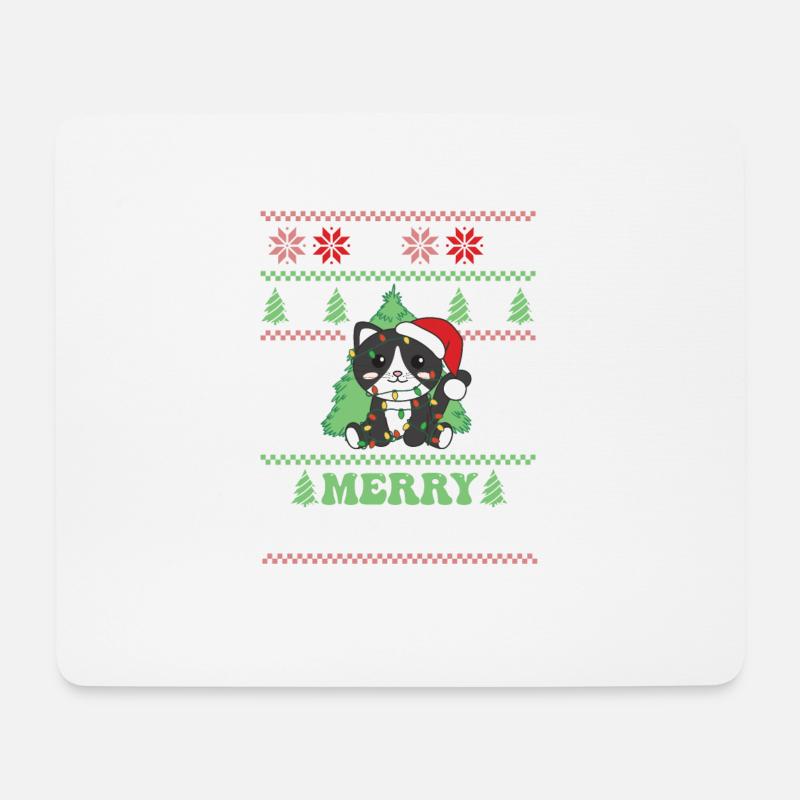 Merry Christmas retro ugly christmas Katze - Mousepad (Querformat) - Weiß