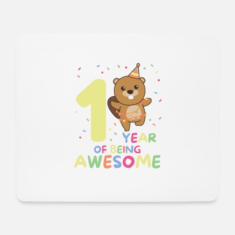 Biber zum 1. Geburtstag für Kinder ein Jahr alt - Mousepad (Querformat) - Weiß
