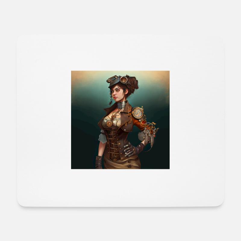 Steampunk Sci-Fi character - Mousepad (Querformat) - Weiß