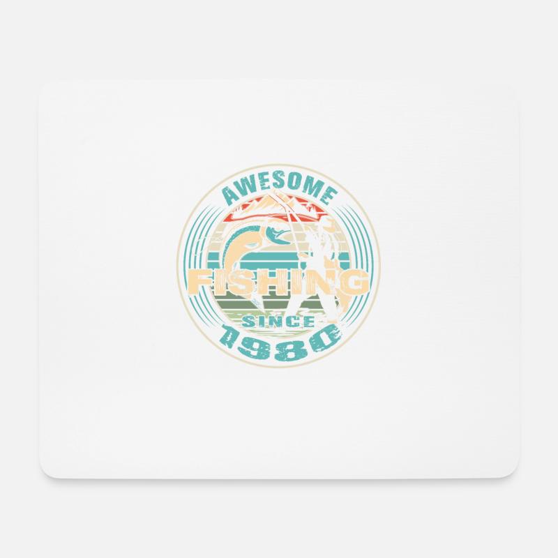 Awesome since 1980. Angel, Angler Geburtstag - Mousepad (Querformat) - Weiß