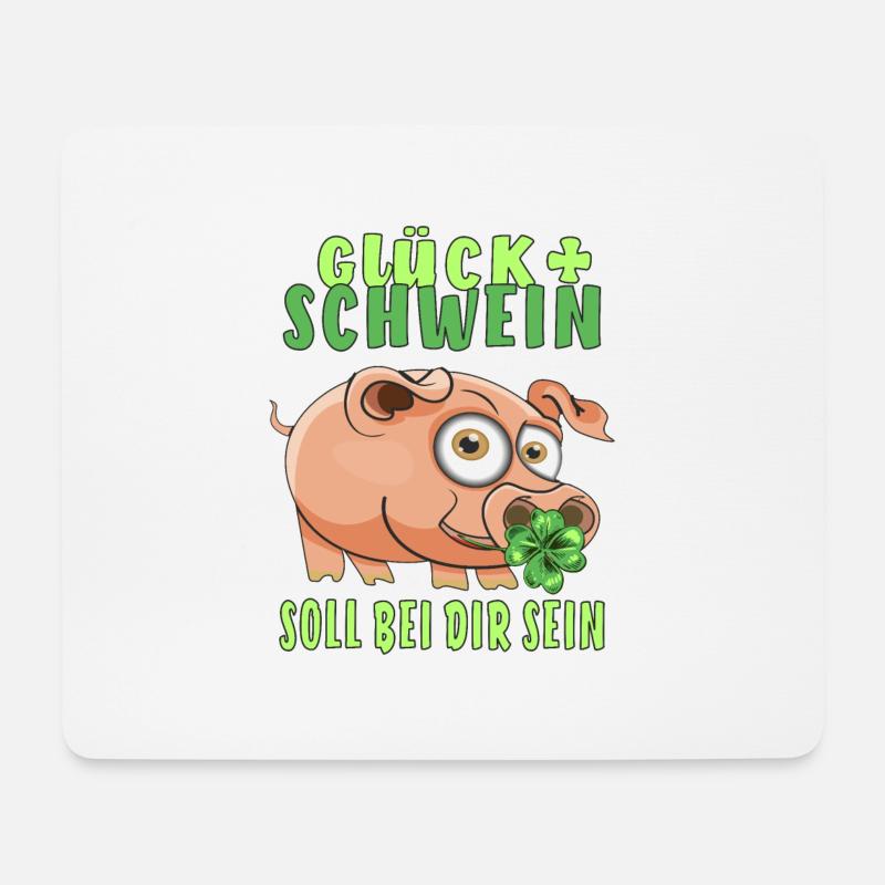 GLÜCK + SCHWEIN SOLL BEI DIR SEIN - Mousepad (Querformat) - Weiß