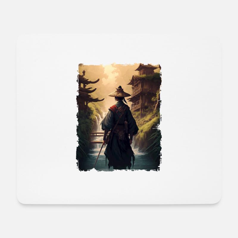 Samurai Japanischer Tempel Wasserfall - Mousepad (Querformat) - Weiß