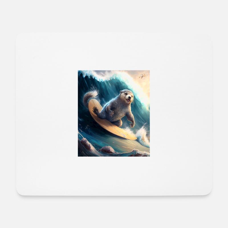 Beach Vibe Otter Cool Surfing Otter - Mousepad (Querformat) - Weiß