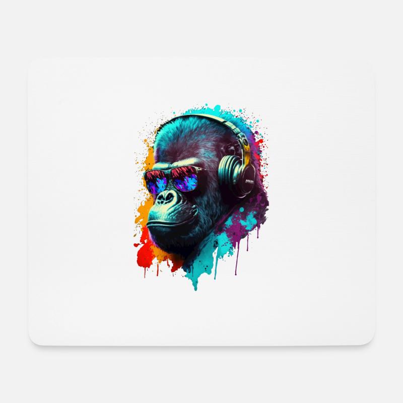 Gorilla Affe DJ Kopfhörer Sonnenbrille Club Musik - Mousepad (Querformat) - Weiß