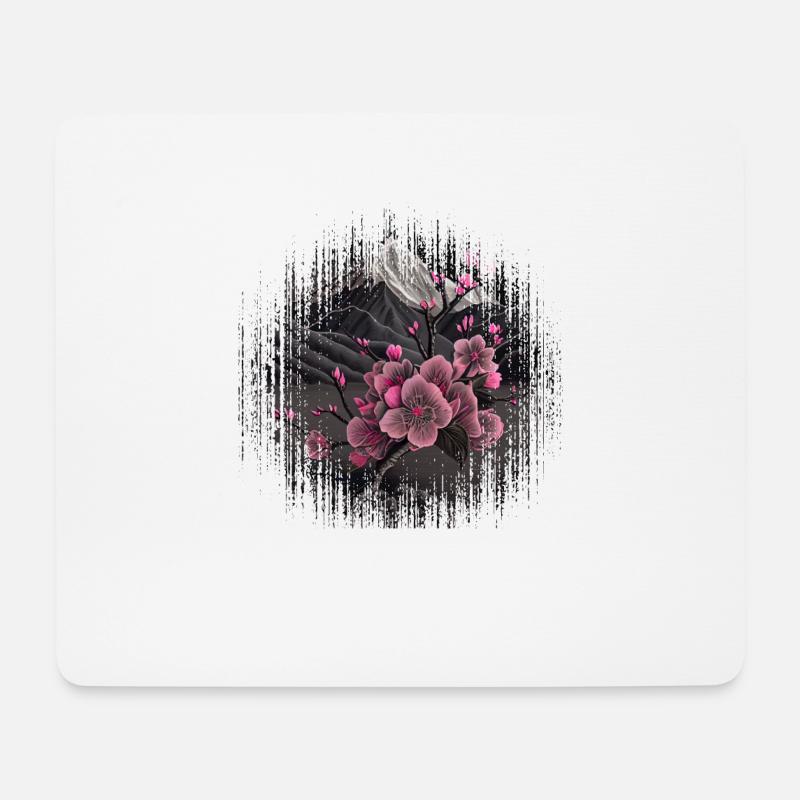 Vintage Japanische Sakura Kirschblüten Tempel - Mousepad (Querformat) - Weiß