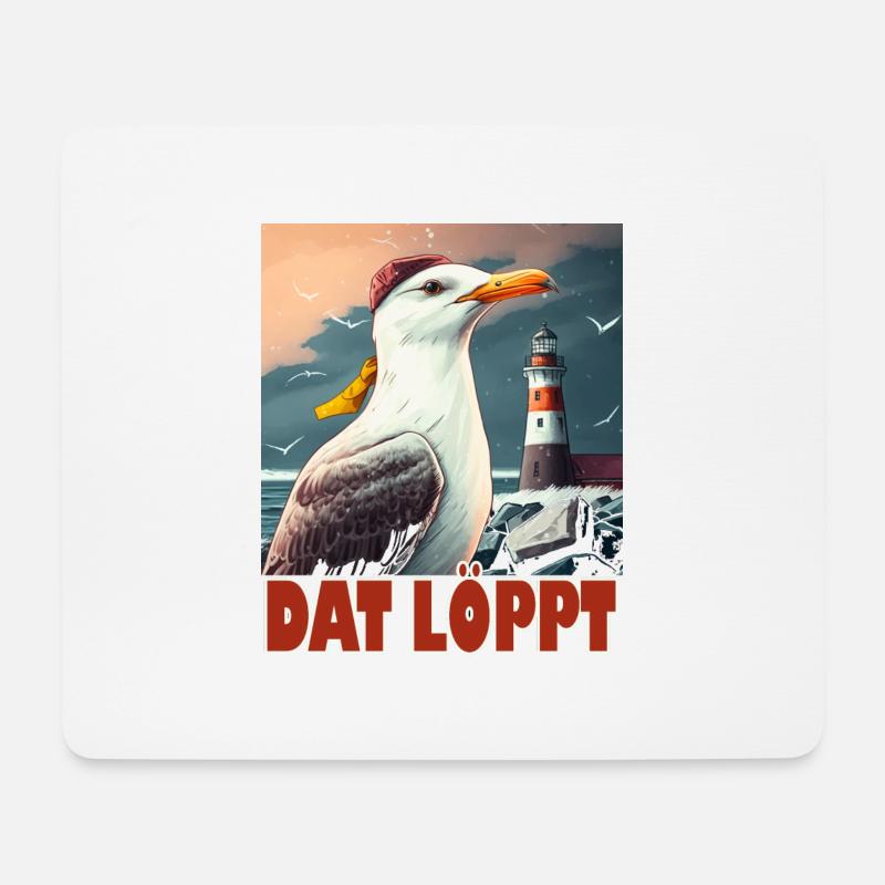 Dat Löppt Möwe Leuchtturm Meer Plattdeutsch Norden - Mousepad (Querformat) - Weiß