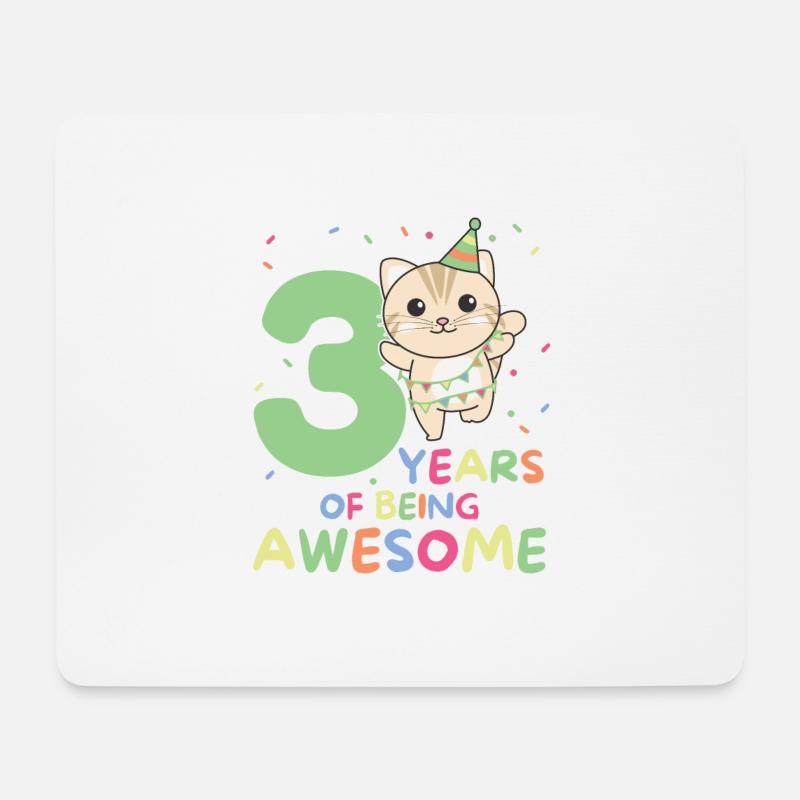 Katze zum 3. Geburtstag Kinder drei Jahre alt - Mousepad (Querformat) - Weiß