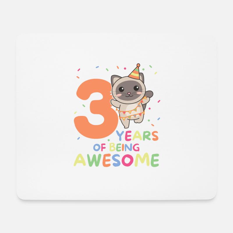 Katze zum 3. Geburtstag Kinder drei Jahre alt - Mousepad (Querformat) - Weiß