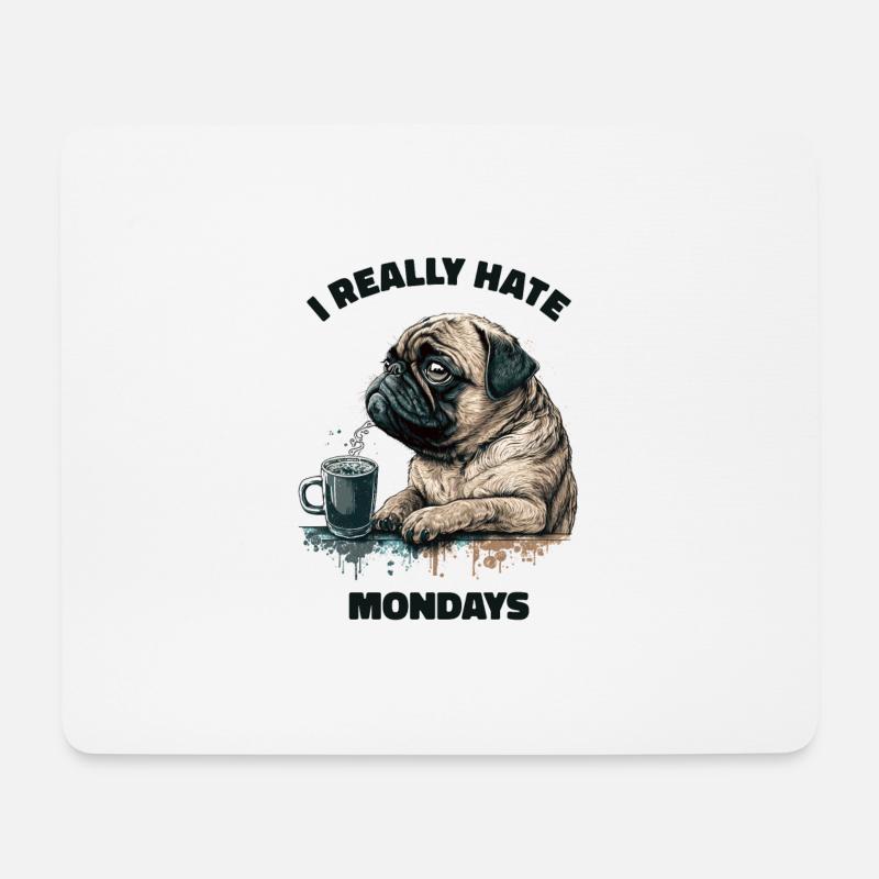 Ich Hasse Montage! Mops - Deutsches Sprichwort - Mousepad (Querformat) - Weiß