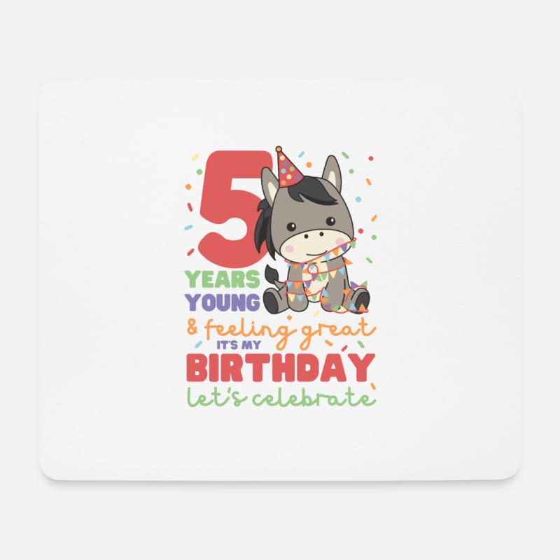 Esel zum 5. Geburtstag Kinder fünf Jahre alt - Mousepad (Querformat) - Weiß