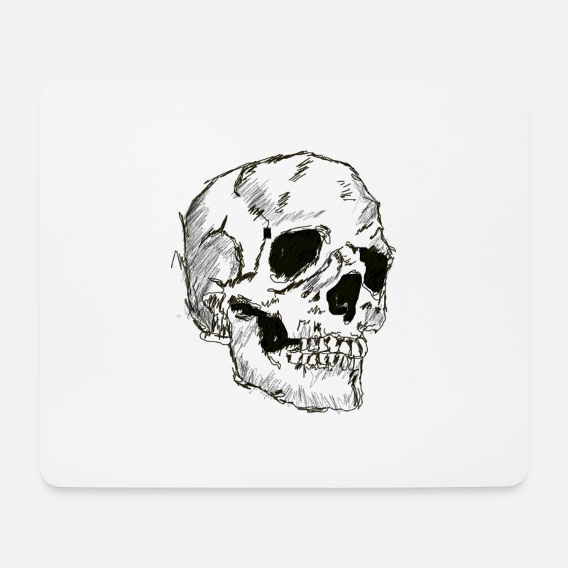 Strichzeichnung Totenkopf, - Mousepad (Querformat) - Weiß