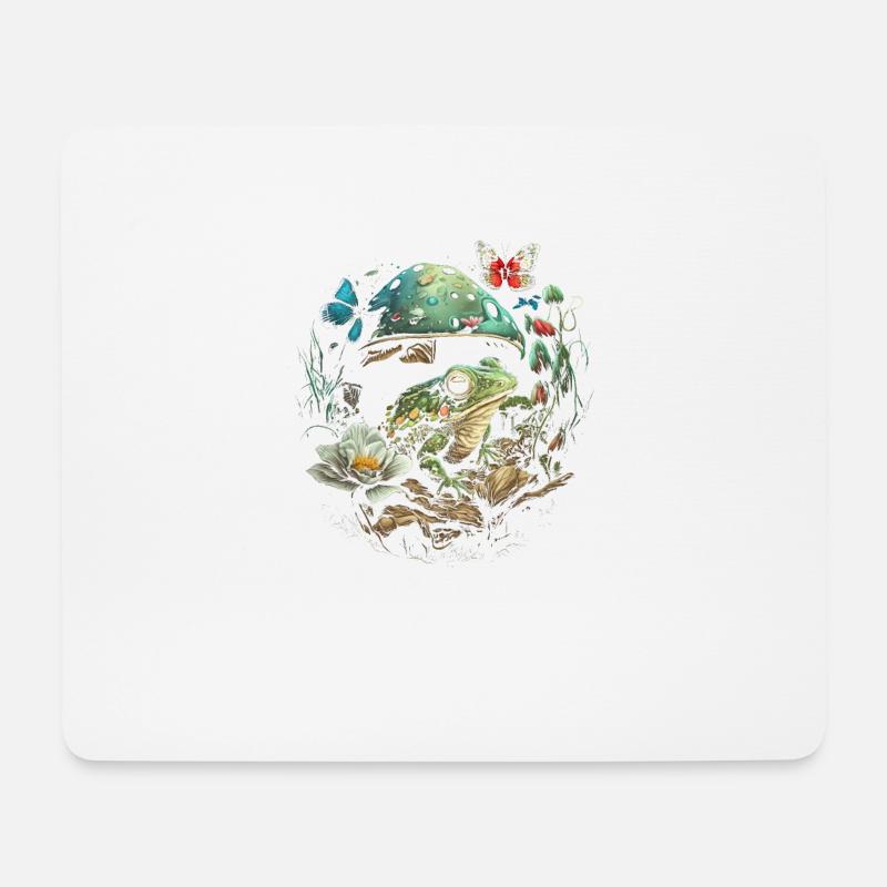 Cottagecore Aesthetic Frog Mushroom Butterflies - Mousepad (Querformat) - Weiß