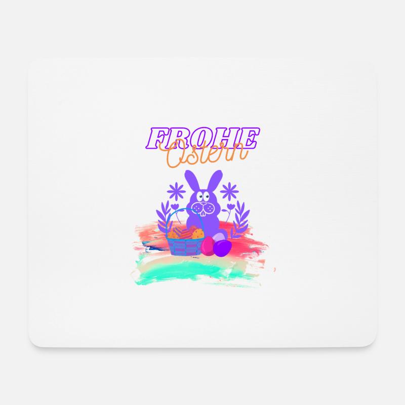 Frohe Ostern Hase mit Korb voll bunter Eier - Mousepad (Querformat) - Weiß