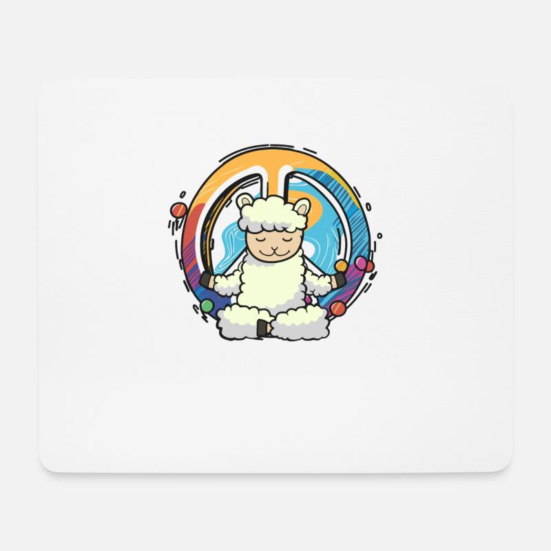 Hippie Schaf Friedenszeichen Yoga Lamm Hippies Cool - Mousepad (Querformat) - Weiß