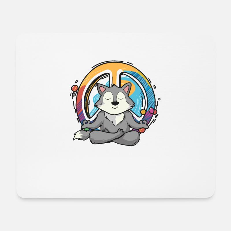 Hippie Wolf Friedenszeichen Yoga Cool Wolf Lustiger Hippie - Mousepad (Querformat) - Weiß