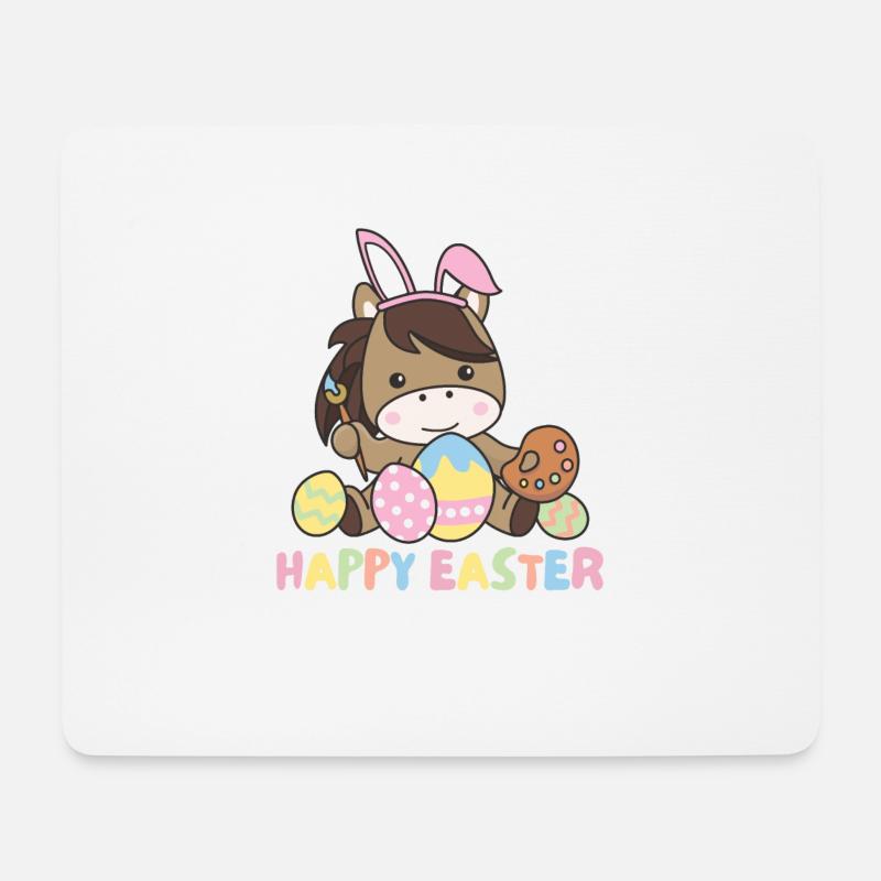 happy easter süßes Pferd Ostern mit Ostereiern - Mousepad (Querformat) - Weiß