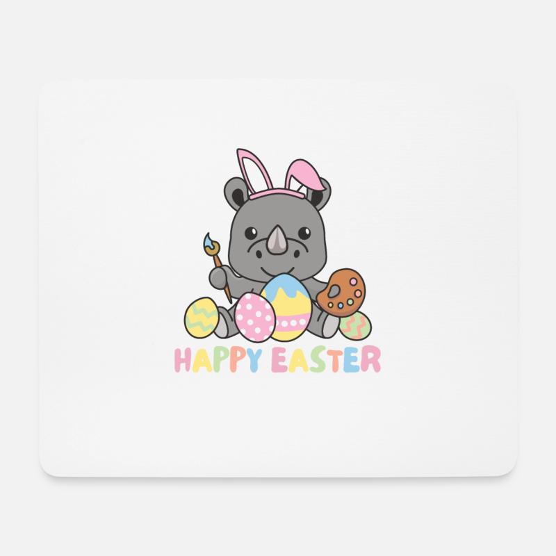 happy easter süßes Nashorn Ostern mit Ostereiern - Mousepad (Querformat) - Weiß
