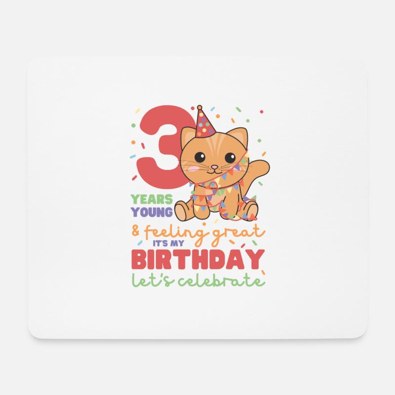 Katze zum 3. Geburtstag Kinder drei Jahre alt - Mousepad (Querformat) - Weiß