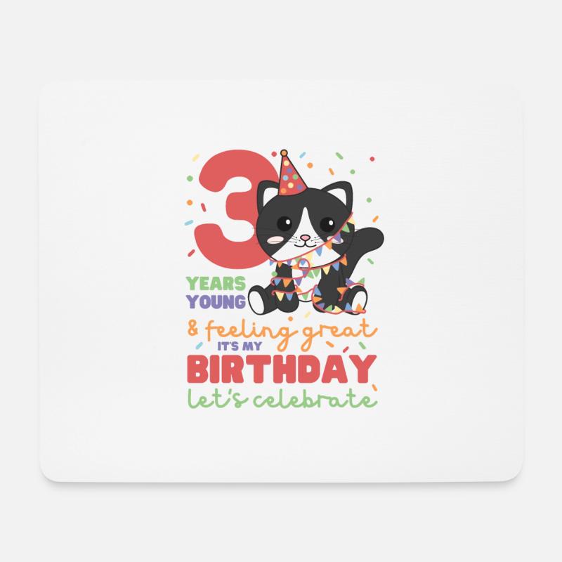 Katze zum 3. Geburtstag Kinder drei Jahre alt - Mousepad (Querformat) - Weiß