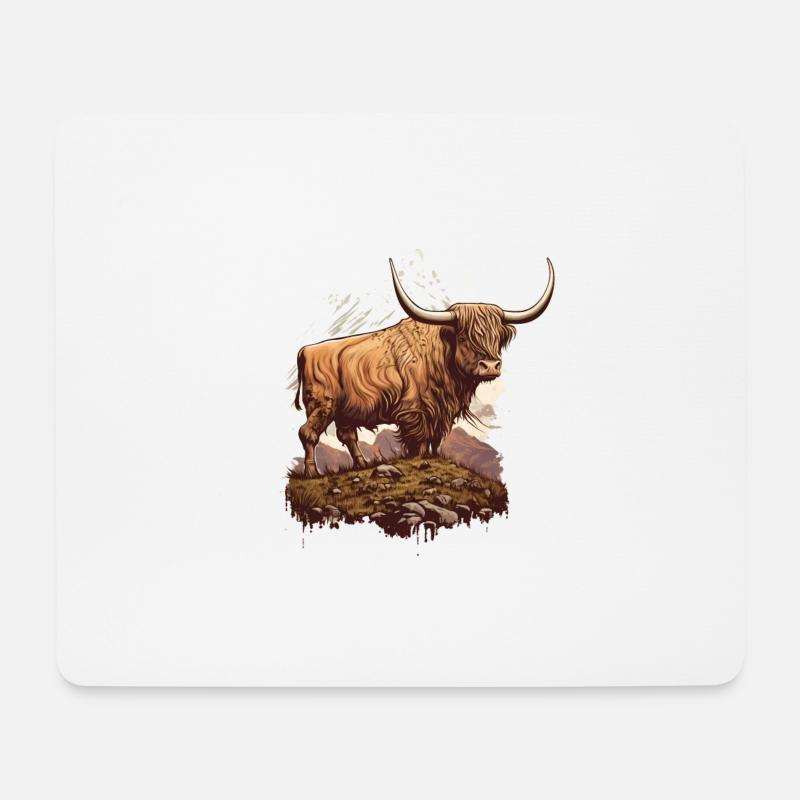 Vache des Highlands - Tapis de souris (format paysage) - blanc