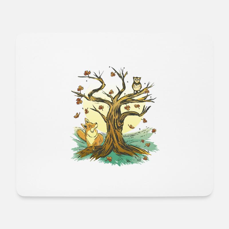 Fuchs Eule Wald Camping Tiere - Mousepad (Querformat) - Weiß