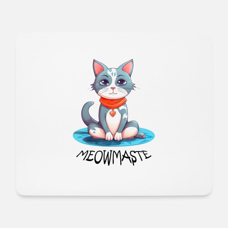 Meowmaste - Yoga Katze in Lotus Pose - Mousepad (Querformat) - Weiß