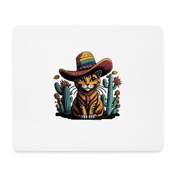 Cinco de Mayo Chat mexicain avec sombrero - Tapis de souris (format paysage) - blanc - Devant