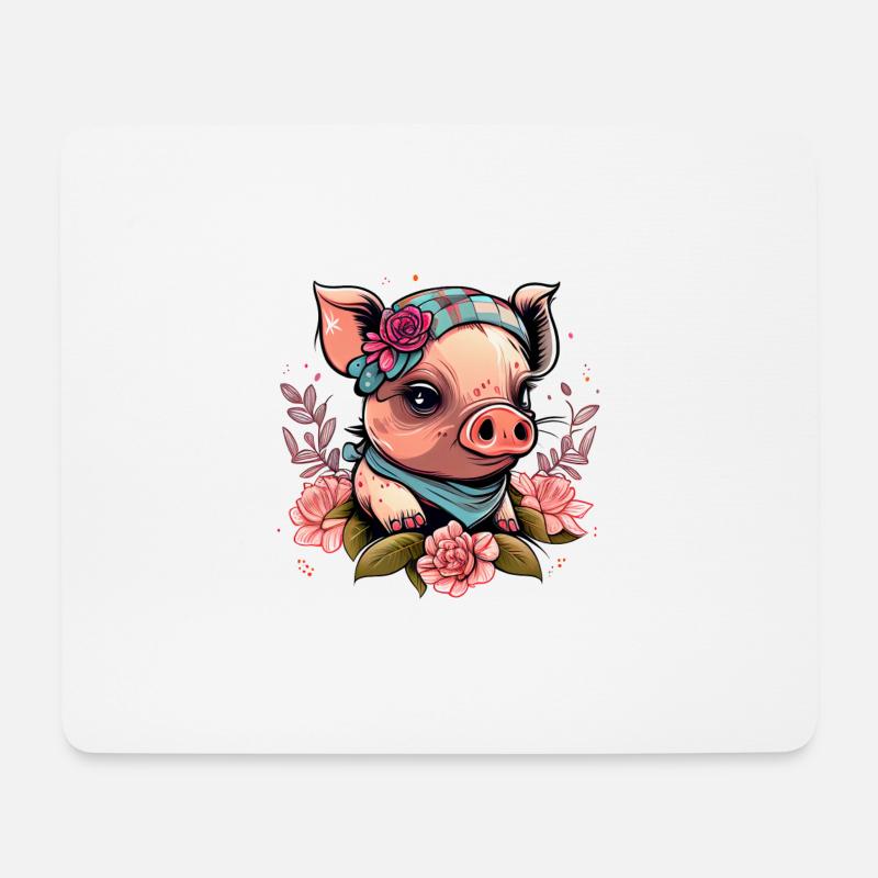 Schweinchen mit Kopftuch - Mousepad (Querformat) - Weiß
