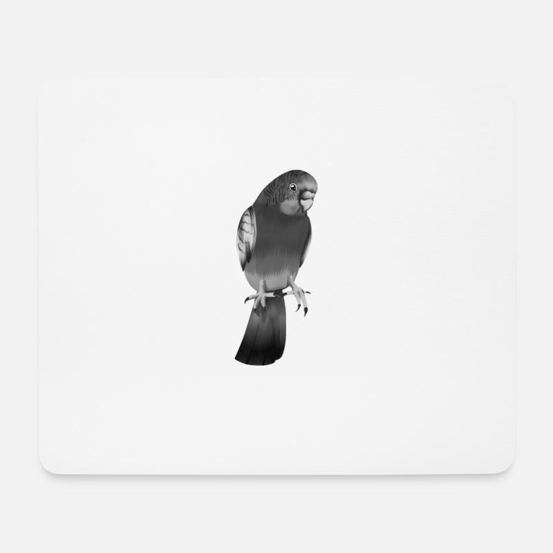 Schwarz Weiß Zeichnung eines Wellensittich - Mousepad (Querformat) - Weiß