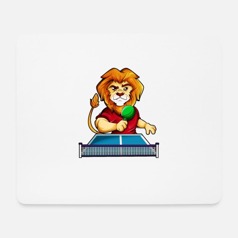 Cartoon lion playing table tennis - Mouse Pad (horizontal) - white