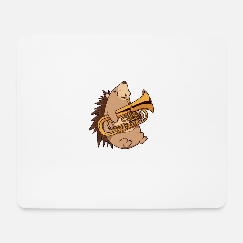 Cartoon Igel spielt Euphonium - Mousepad (Querformat) - Weiß