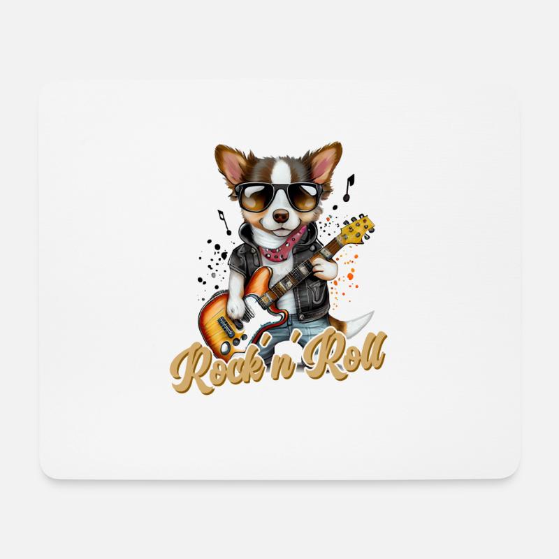 Lustiger Hund mit E-Gitarre Rock 'n' Roll - Mousepad (Querformat) - Weiß