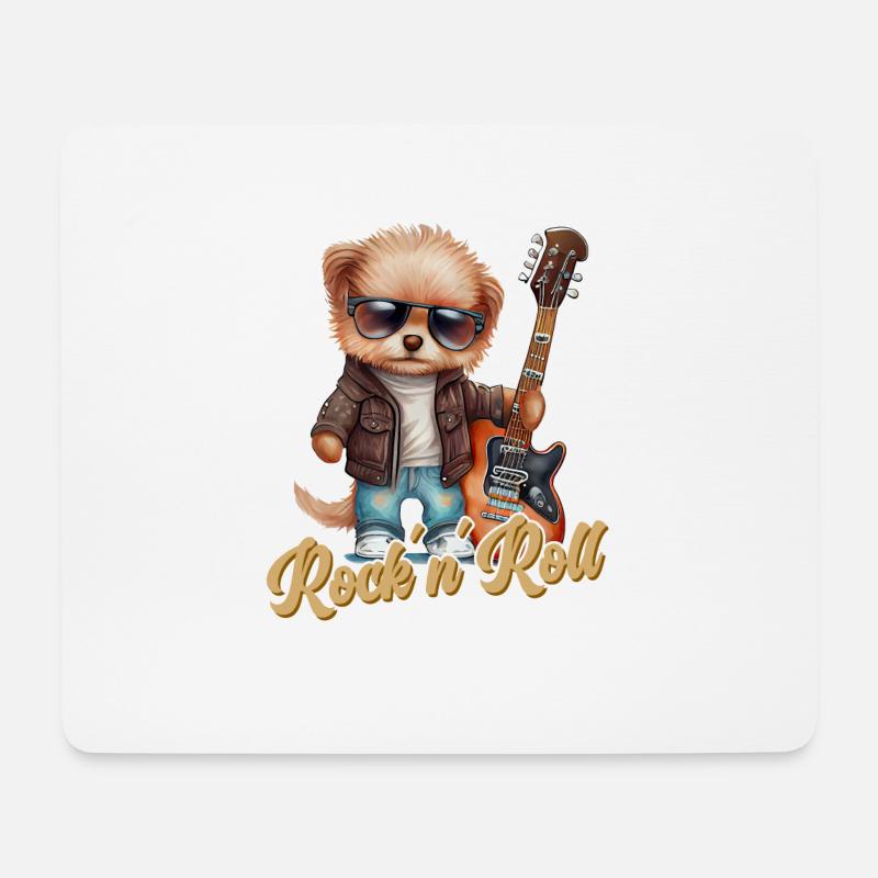 Lustiger Hund mit E-Gitarre Rock 'n' Roll - Mousepad (Querformat) - Weiß