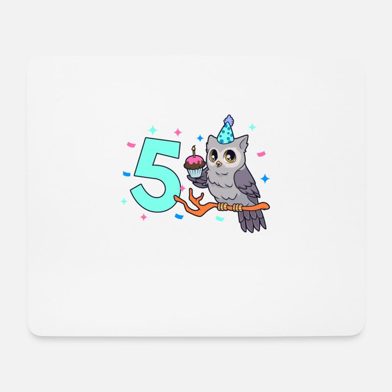 Mit Eule - Kinder Geburtstag 5 Jahre - Mousepad (Querformat) - Weiß
