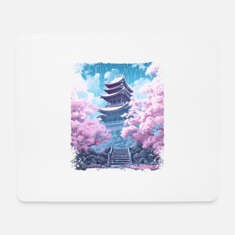Sakura-Baum in einem Tempel Kirschblüten-Vaporwave - Mousepad (Querformat) - Weiß