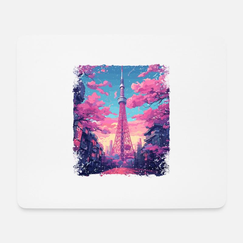 Vaporwave Ästhetischer Skytree Tokyo Japanischer Anblick - Mousepad (Querformat) - Weiß