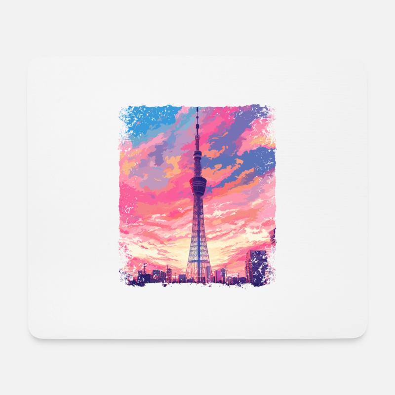 Vaporwave Ästhetischer Skytree Tokyo Japanischer Anblick - Mousepad (Querformat) - Weiß