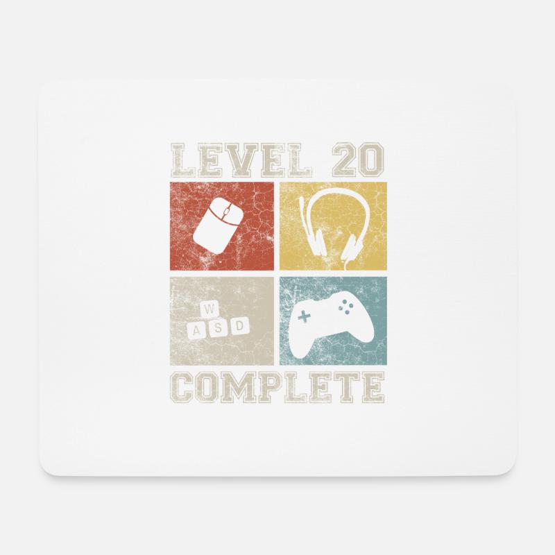 20 Geburtstag Gamer Level 20 complete Vintage - Mousepad (Querformat) - Weiß