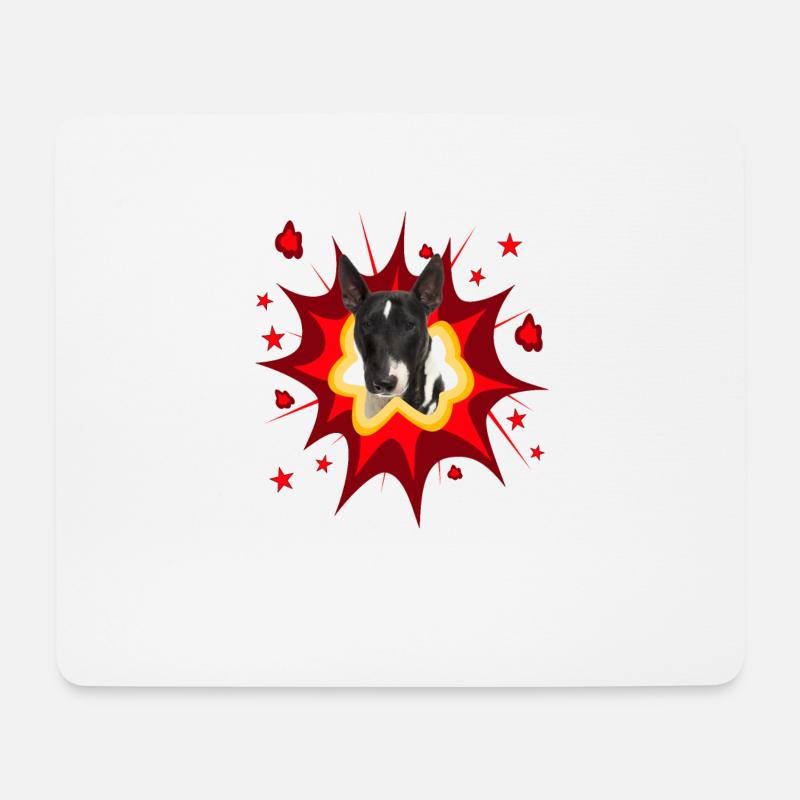 Comic Hund Design - Pow - Miniature Bull Terrier - Mousepad (Querformat) - Weiß