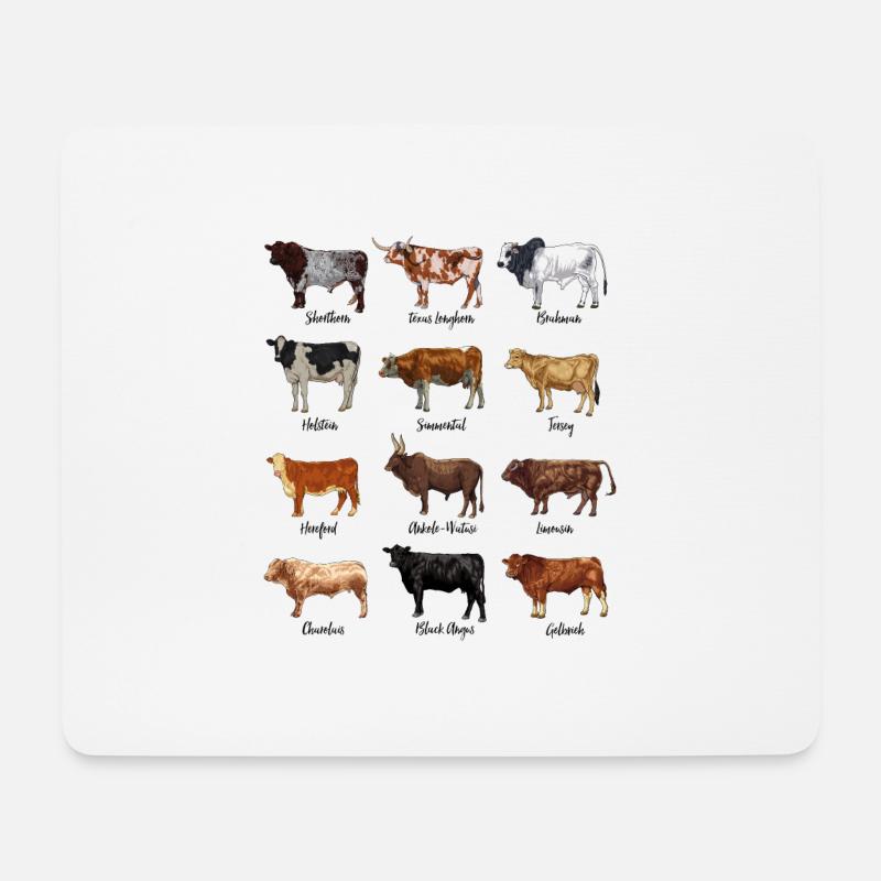 Dessins de vaches - races bovines - Tapis de souris (format paysage) - blanc