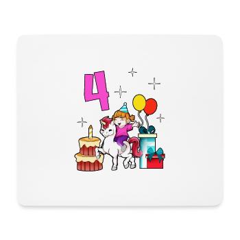Avec licorne - Anniversaire de fille 4 ans - Tapis de souris (format paysage) - blanc - Devant