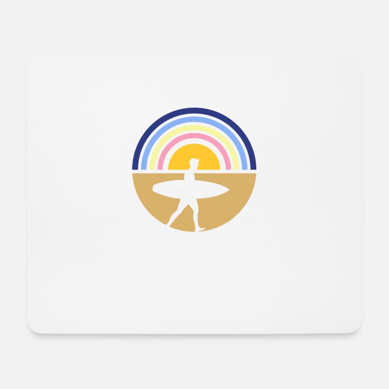 Surfer Sonnenuntergang am Meer - Sommer - Mousepad (Querformat) - Weiß