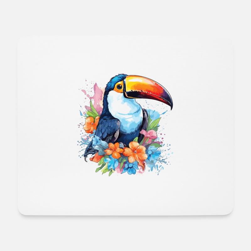 Bunte Aquarellkunst - Niedliches Tukan-design - Mousepad (Querformat) - Weiß