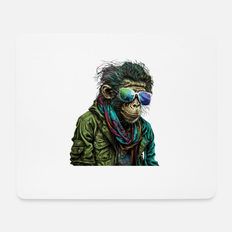 Funny monkey chimpanzee with sunglasses - Mouse Pad (horizontal) - white