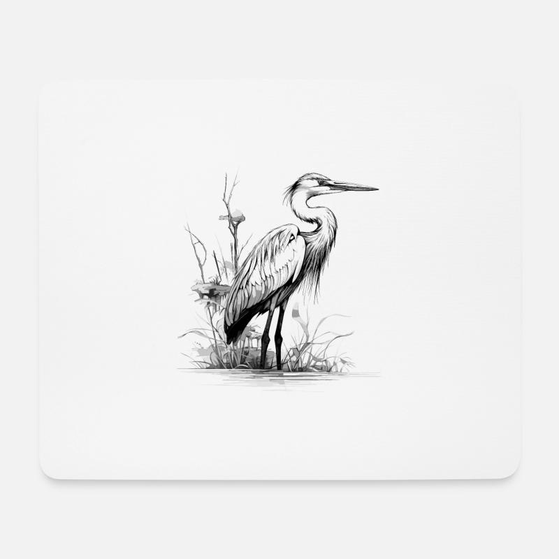 Reiher - Mousepad (Querformat) - Weiß