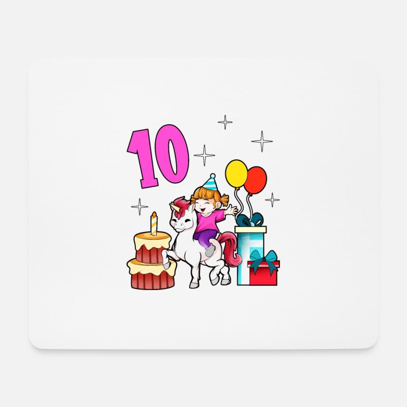 Mit Einhorn - Mädchen Geburtstag 10 Jahre - Mousepad (Querformat) - Weiß