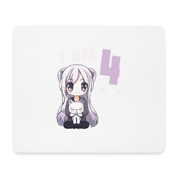 4 ans Fille Anime Kawaii Cat 4ème anniversaire - Tapis de souris (format paysage) - blanc - Devant