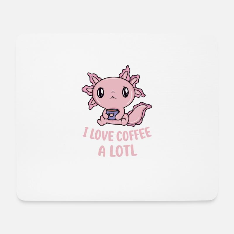 Ich liebe Kaffee sehr Niedlicher Axolotl - Mousepad (Querformat) - Weiß