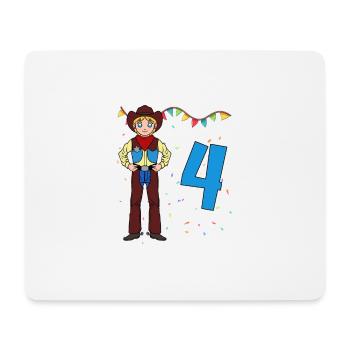Avec Cowboy - Anniversaire des garçons 4 ans - Tapis de souris (format paysage) - blanc - Devant