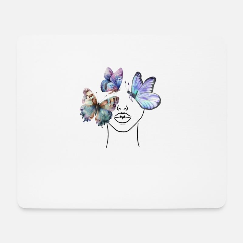 Frau mit Schmetterlingen Sommer Trend Butterfly - Mousepad (Querformat) - Weiß